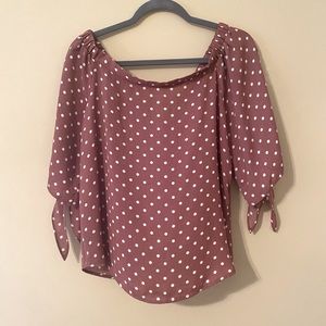 Maroon and white over the shoulder top